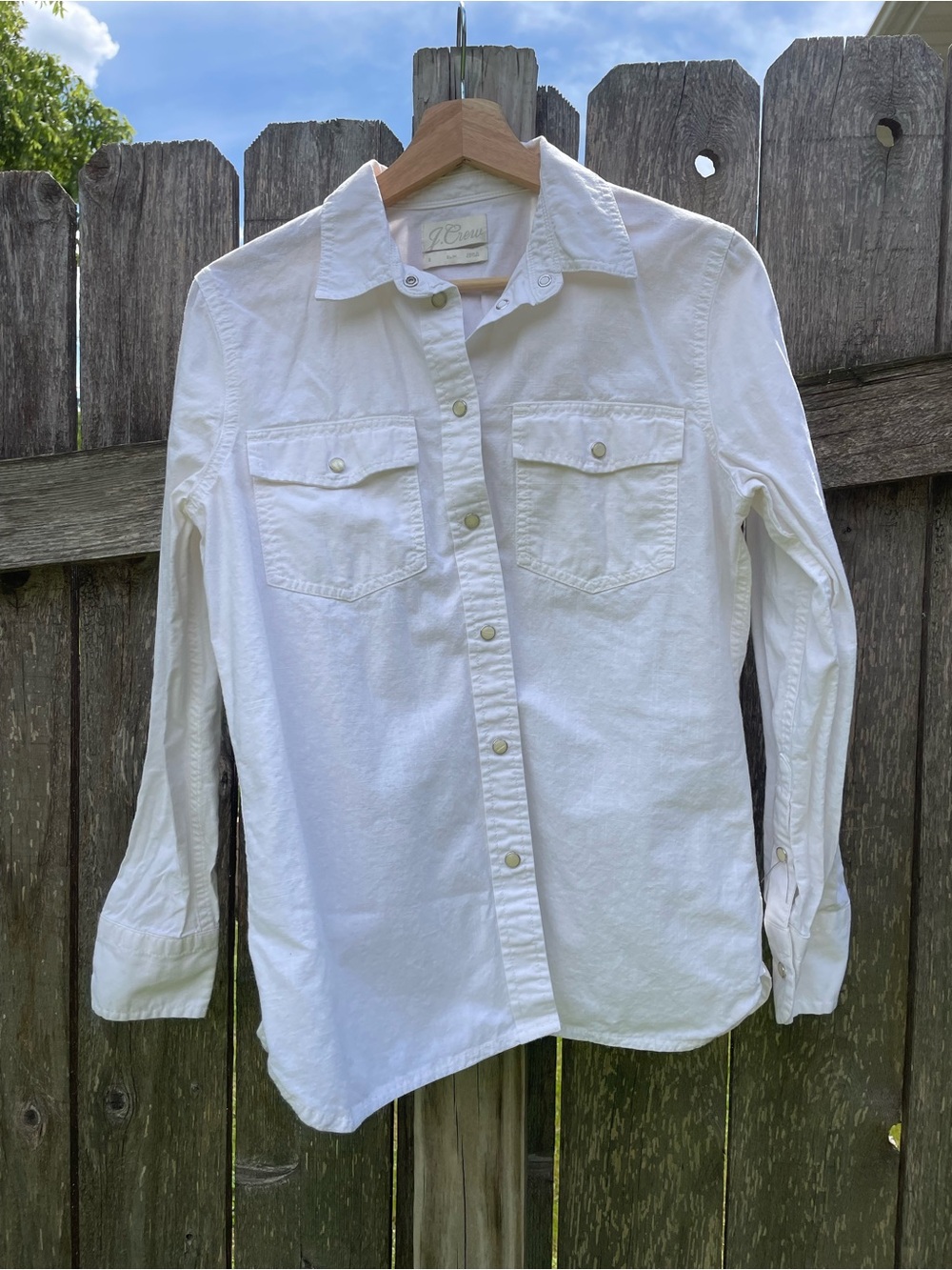 J. Crew White Long-Sleeve Casual Button-Down Shirt